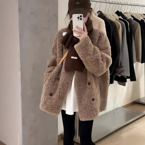 2025秋冬新款羊羔毛外套女显瘦毛毛皮草上衣加厚保暖皮毛一体大衣
