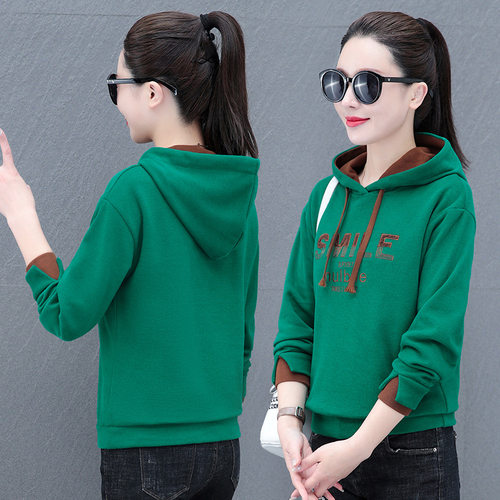高棉时尚毛巾刺绣休闲长袖连帽卫衣女春秋洋气减龄大码宽松遮肉