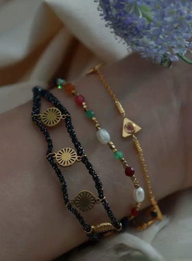 法式手编手工编制手链彩色精致拿捏叠戴