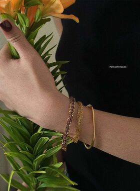 法式度假风碧玺手链颜色稳定抗汗中世纪配色编织手链