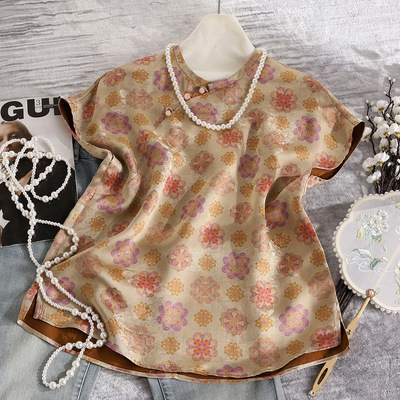 新中式国风上衣减龄斜襟包袖衬衫