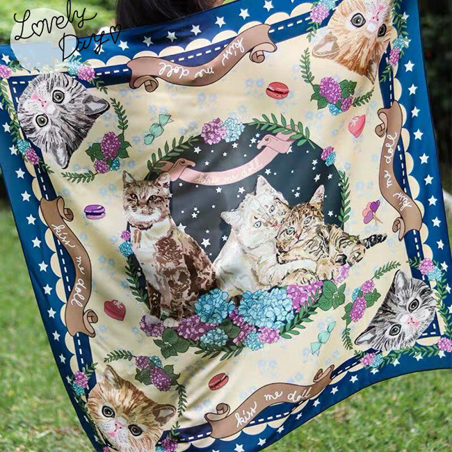 pinky 独+ 泰国 猫咪伊甸园 喵星人星空绣球花 围巾丝巾大披肩