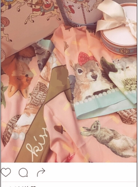 PINKY兔子猫咪松鼠水果柄披肩