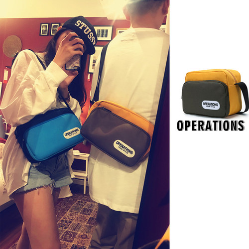 原创潮牌日韩情侣旅行拼色斜挎包