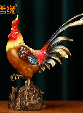 吉善缘《万事大吉》铜鸡摆件 公鸡居装饰礼品办公室生肖金鸡0965