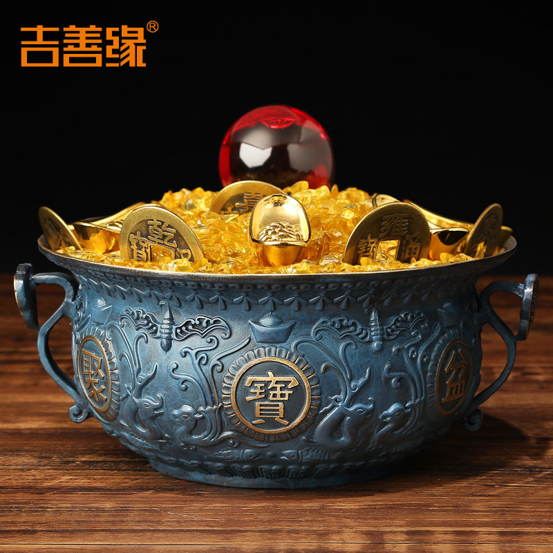 纯铜聚宝盆摆件招财聚财客厅玄关店铺前台装饰开业乔迁工艺礼品