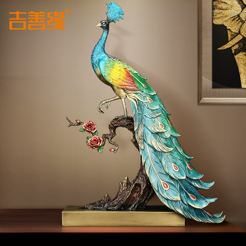 吉善缘 《百财富贵》铜孔雀摆件 客厅创意家居工艺礼品装饰品0662