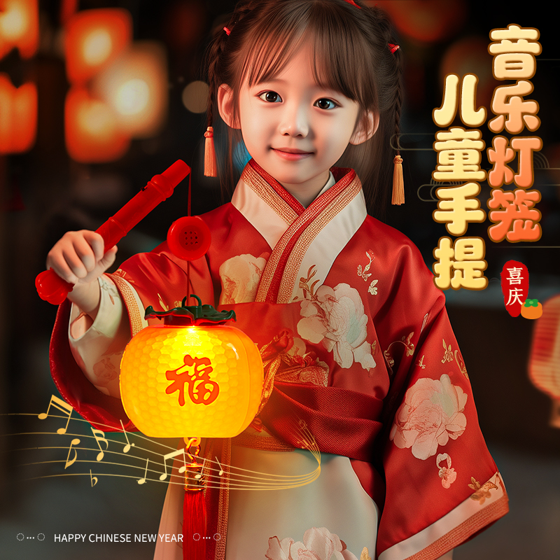 儿童手提音乐柿子灯笼发光