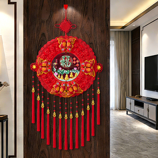 2026新年中国结挂饰客厅高档彩雕桃木福字挂件马年新款装饰入户门