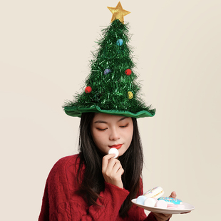 儿童圣诞老人帽子头饰成人圣诞节装饰品针织树礼物网红绿色创意