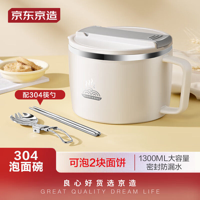 京东京造304不锈钢泡面碗 学生饭盒大容量1300ml 【配筷子勺子】属于什么档次？
