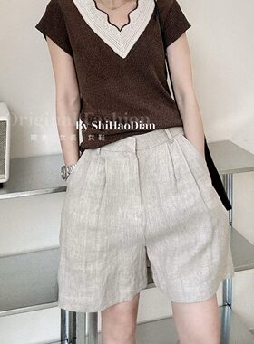 南油高品2026夏季新款轻奢老钱风穿搭亚麻松弛气质休闲百搭短裤女
