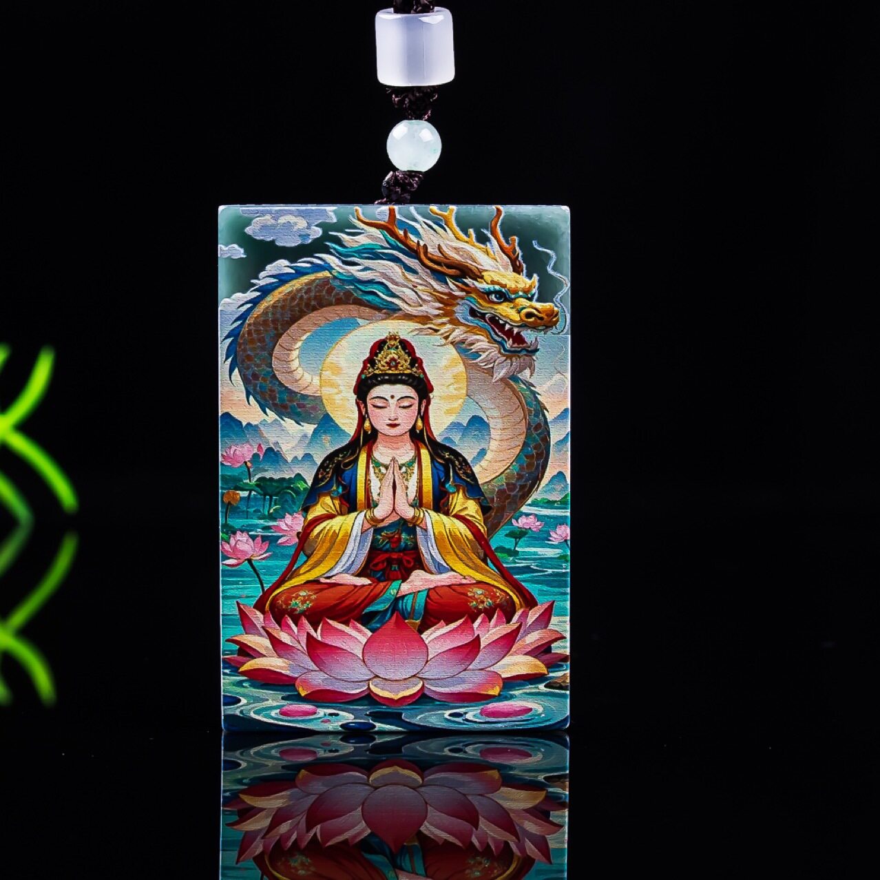 天然A货翡翠观音牌精工超清喷绘高冰种老玉石吊坠挂件玉佩批发