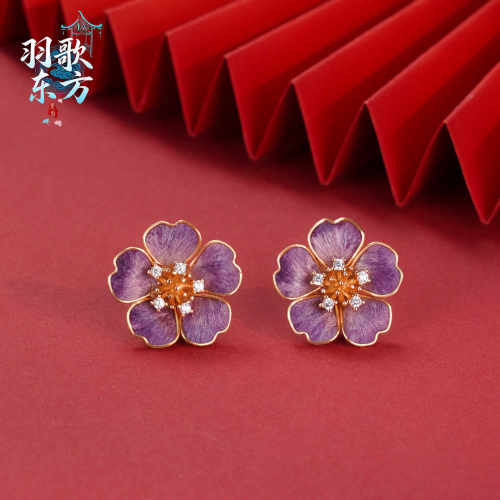 紫宸绒花桑蚕丝绒花耳环耳钉饰女款新中式旗袍国风高档首饰品