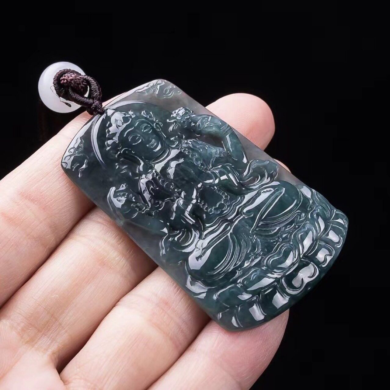正品天然A货翡翠冰种老蓝水千手观音玉石吊坠生肖鼠守护神批发