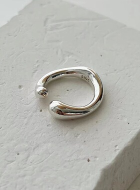 韩版s925通体纯银实心几何光面水滴不规则状戒指百搭极简指环