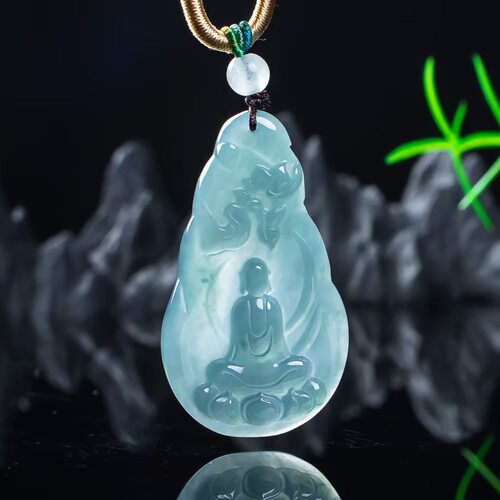 天然A货翡翠冰种蓝水悟道男士女款玉坠挂件吊坠玉佩珠宝玉器批发