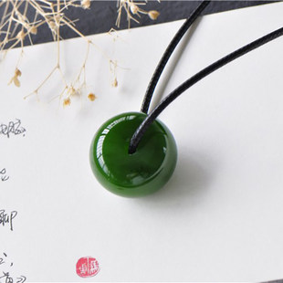 和田玉碧玉菠菜绿平安扣锁骨链吊坠转运珠手绳珠子单珠鼓珠苹果珠