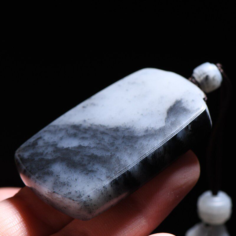 缘鼎玉器 天然和田玉吊坠青花籽料平安无事牌玉佩玉石挂件带证书