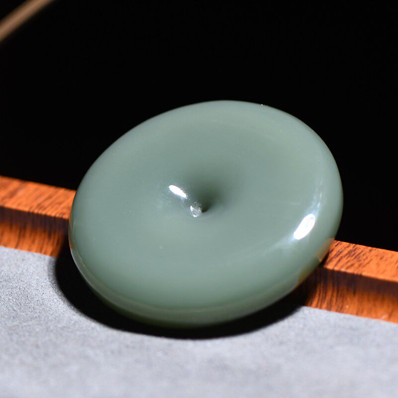 缘鼎玉器 天然和田玉吊坠俄料碧玉鸭蛋青平安扣手把件挂件带证书