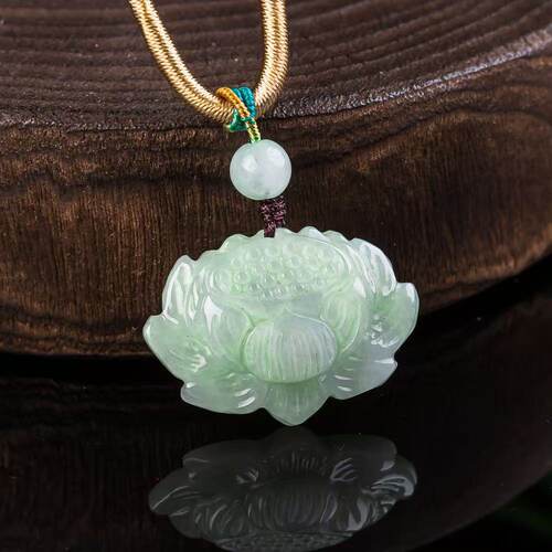 天然缅甸a货翡翠荷花莲花吊坠冰种玉石挂件玉牌男女四会玉器玉佩