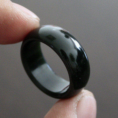 新疆天然和田玉黑玉黑羊脂一细戒指塔青黑青墨玉玉石指环