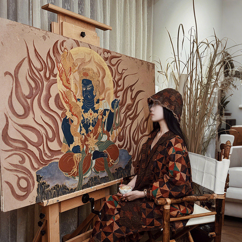 《不动明王》佛像装饰画现代佛堂书房挂画新中式玄关过道大幅壁画