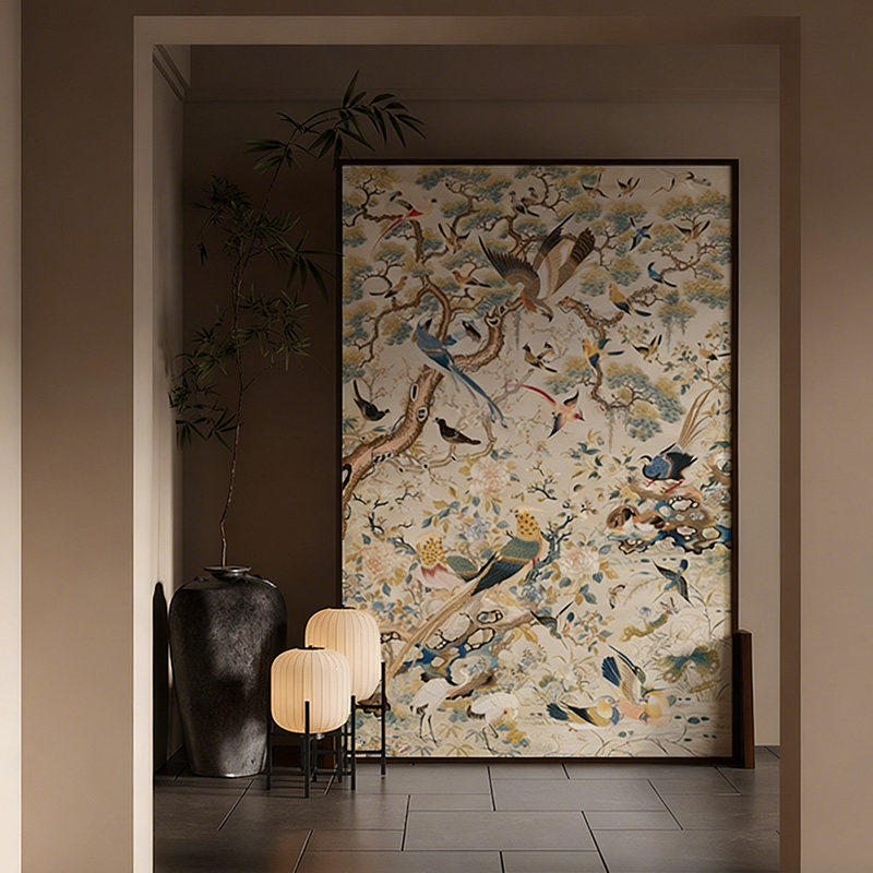 新中式百鸟朝凤雅致吉瑞客厅挂画传统吉祥纹路酒餐厅包厢大气装饰