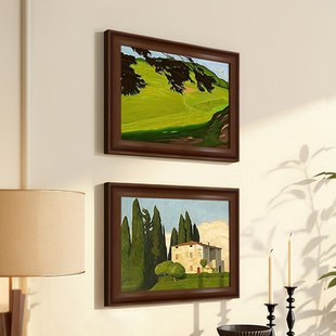 法式绿色乡村田园风景客厅装饰画美式复古背景墙中古风高级感挂画