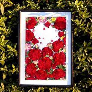 红玫瑰压花系客厅装饰画喜庆高级感情人节礼物婚房卧室挂画
