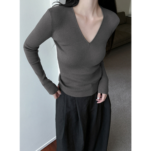 内搭外穿打底衫 女百搭显瘦修身 毛衣2635 V领针织衫 ZONOPOEM春秋季
