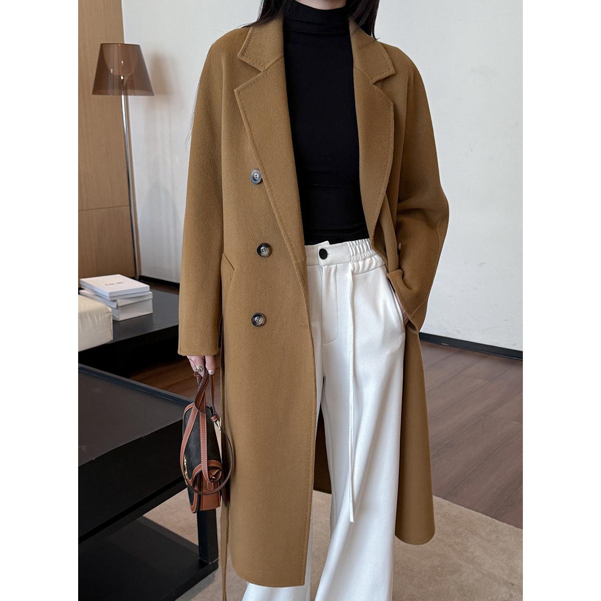 新款韩系经典驼色双面羊绒大衣