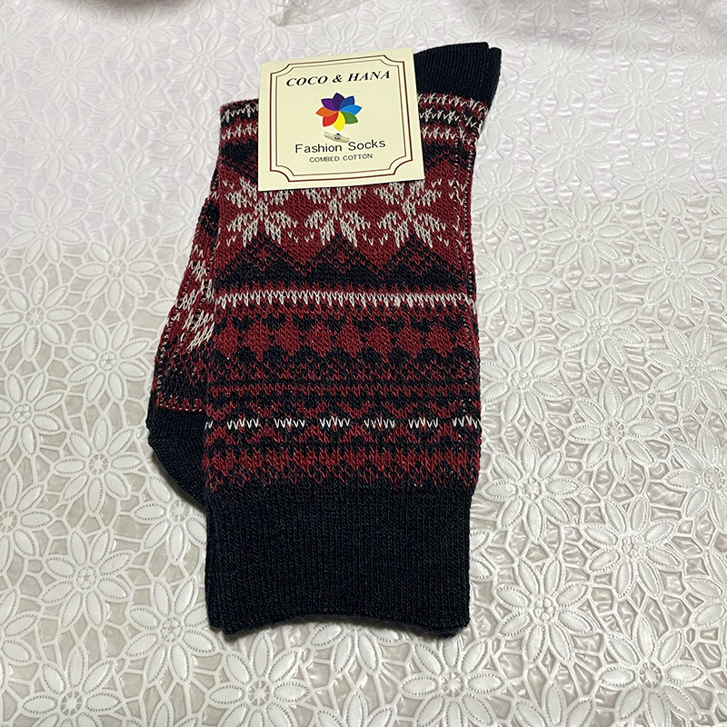 秋冬保暖费尔岛毛混纺雪花女中筒
