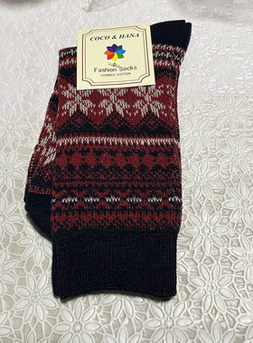 秋冬保暖费尔岛毛混纺雪花女中筒