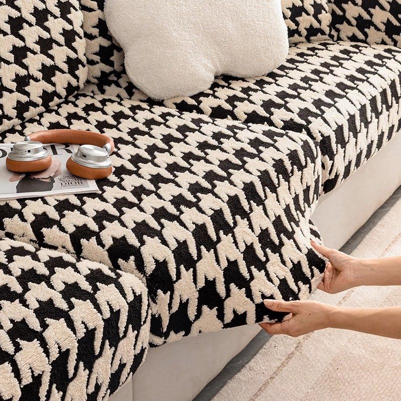 沙发套罩防滑全包弹力冬季加厚毛绒防猫抓千鸟格沙发罩笠2024新款,居家布艺,沙发套,淘宝优惠券,粉丝福利购,淘宝优惠卷