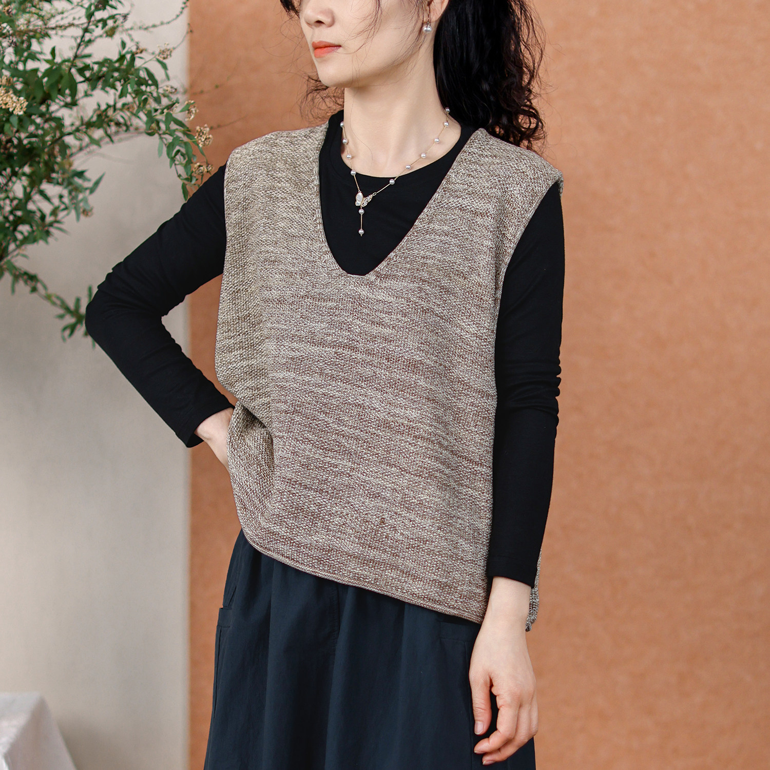 复古文艺范V领针织马甲女短款无袖马夹背心宽松女装叠穿坎肩外穿