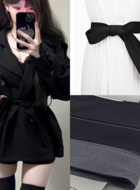 黑色风衣外套收腰修身束腰带聚酯纤维布条腰封宽绑带装饰