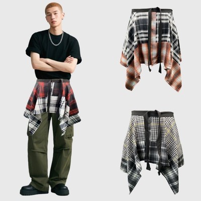 网红下摆韩版格子叠穿不规则爵士舞屁帘裙系腰遮臀巾装饰跳舞配件