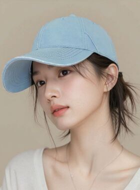 春夏时尚软顶显脸小减龄棒球帽子女日系纯色做旧水洗棉鸭舌帽男潮