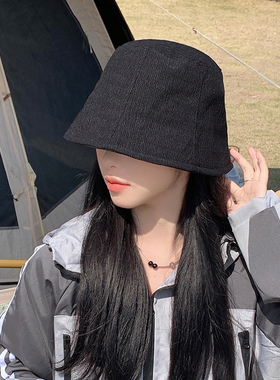 出游水桶帽百搭遮脸黑色渔夫帽