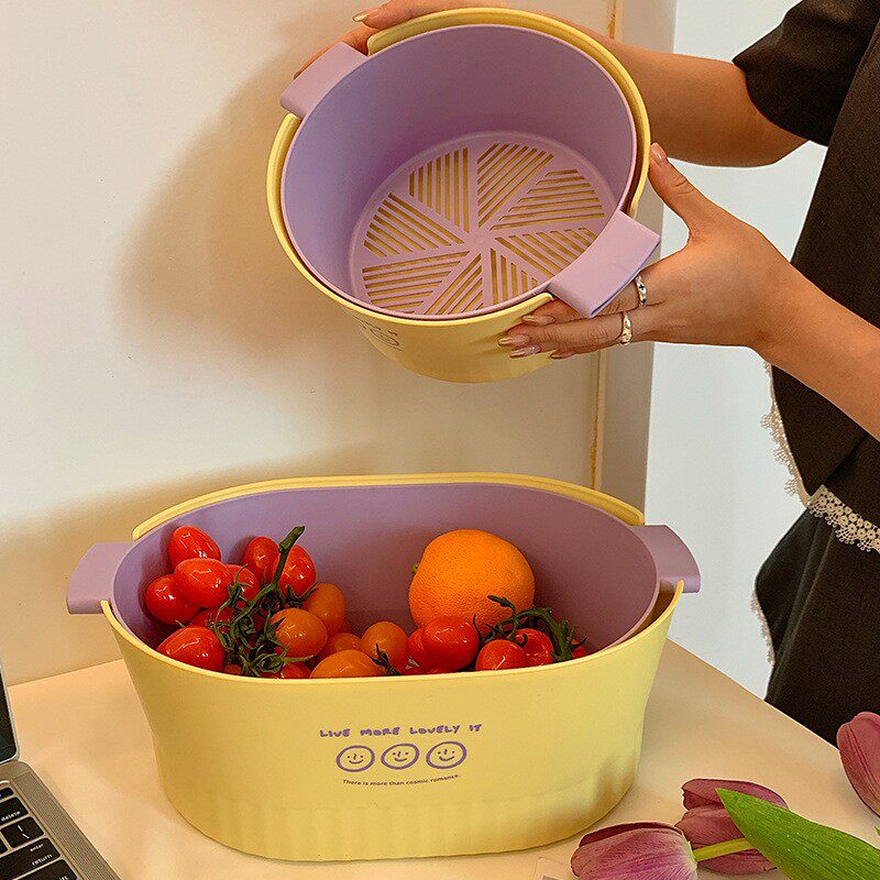 网红简约ins风双层厨房沥水篮多号可选多功能滤水篮水果洗菜篮果