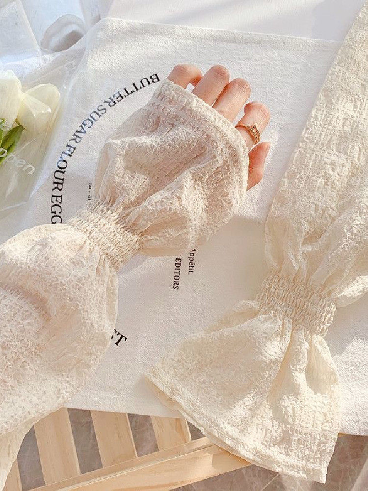 SUMMER CHIFFON COTTON SUNSCREEN SLEEVE PLEATED PUFF SLEEVE ICE SILK SOLID COLOR GLOVE ARM GUARD ICE SLEEVE WHEN GOING OUT TO DRIVE