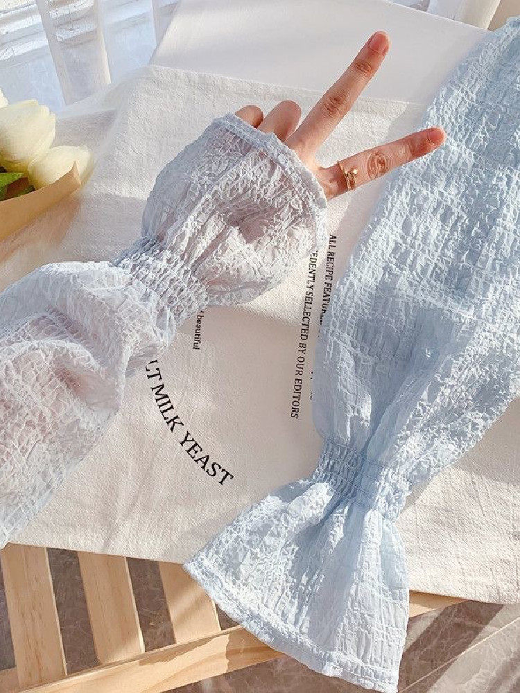 SUMMER CHIFFON COTTON SUNSCREEN SLEEVE PLEATED PUFF SLEEVE ICE SILK SOLID COLOR GLOVE ARM GUARD ICE SLEEVE WHEN GOING OUT TO DRIVE