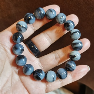 新疆和田玉青花籽料黑白意境卡12圆珠手链男女款手串礼品