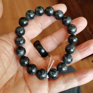 新疆和田玉青花墨玉籽料圆珠手链和田玉手串男女款礼品手链