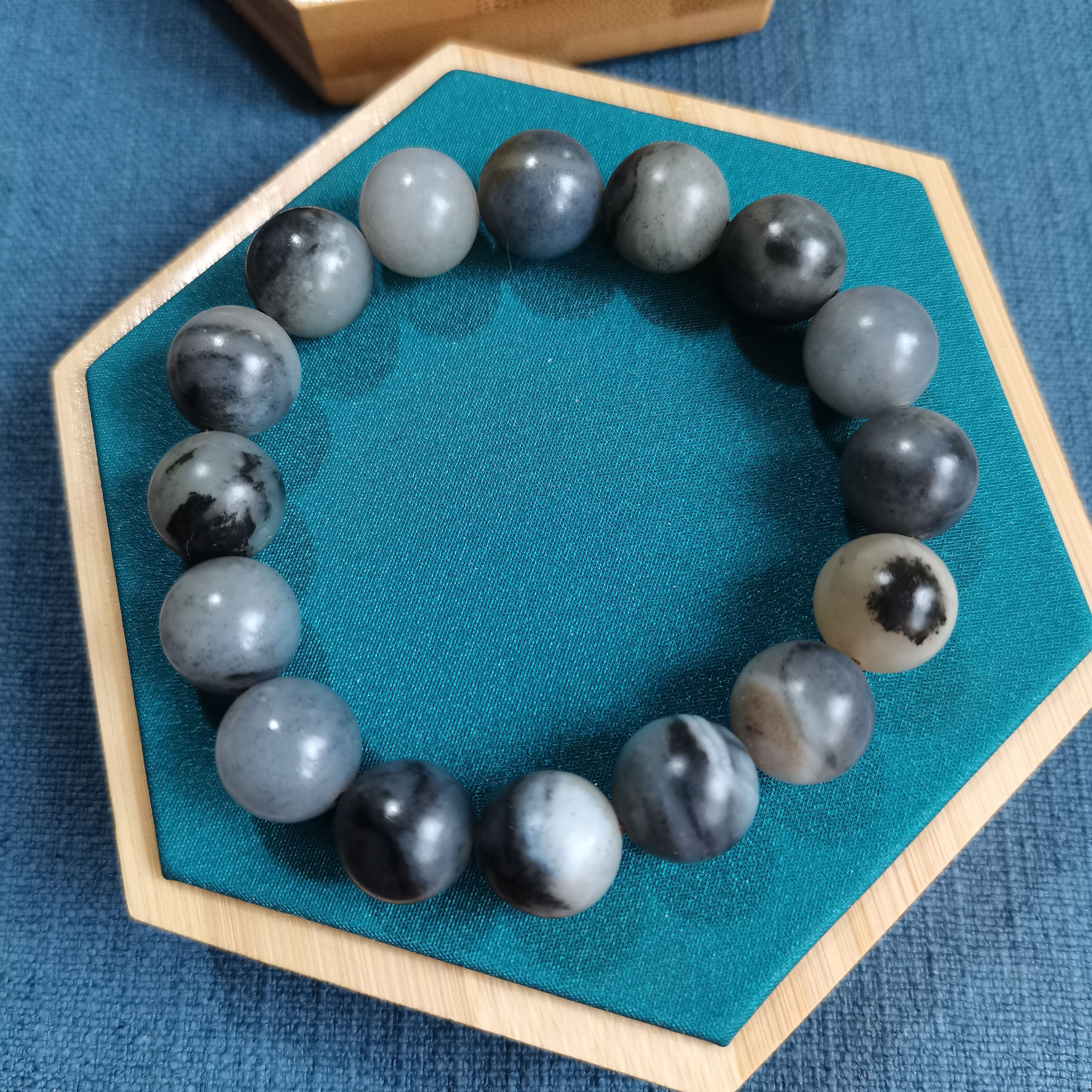 新疆和田墨玉青花籽料手串卡12.5mm