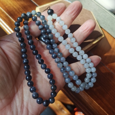 新疆和田玉圆珠链佛珠卡6mm108链多圈挂件链子青花籽料渐变色链子