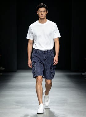 现货Abercrombie&Fitch美国正品男装深蓝色多口袋休闲短裤