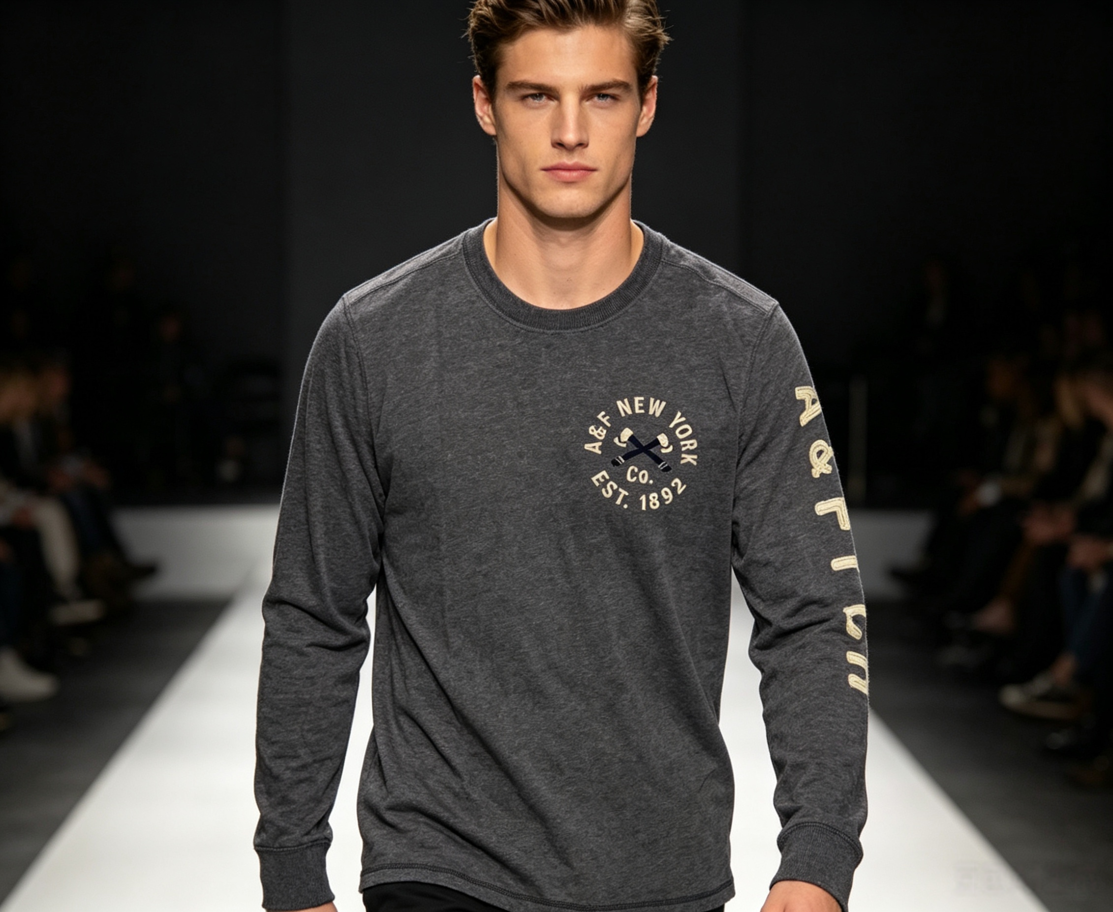 国内现货美国正品Abercrombie&Fitch男装深灰色长袖T恤上衣