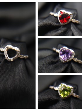 S925纯银女心形宝石镶嵌时尚设计